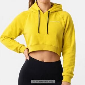 Alphalete Yellow Cropped Hoodie Womens Small Athletic Fleece
